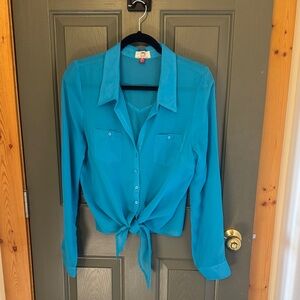 LEI Turquoise Button-Down Tie Front Shirt